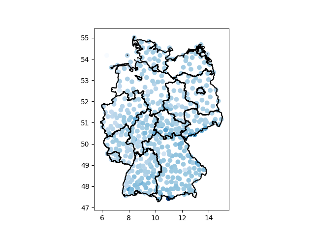 visualization of geography data using points and state borders