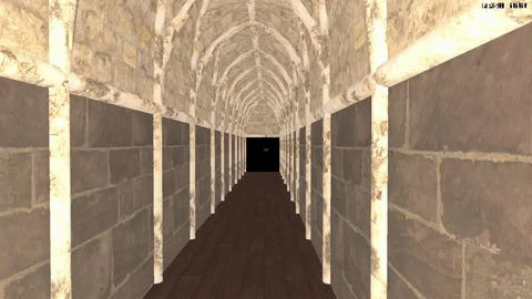 Walking through the level with debug lighting. You can see the next room popping in once the player enters a corridor
