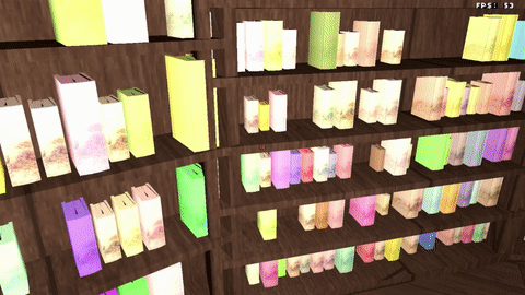 Gameplay footage showing books being taken from on shelf and placed in another